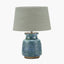 Theano Dot Design Blue Glaze Table Lamp Base with Milos 30cm Pistachio Green Linen Tapered Lampshade