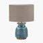 Theano Dot Design Blue Glaze Table Lamp Base with Edward 30cm Natural Linen Cylinder Lampshade