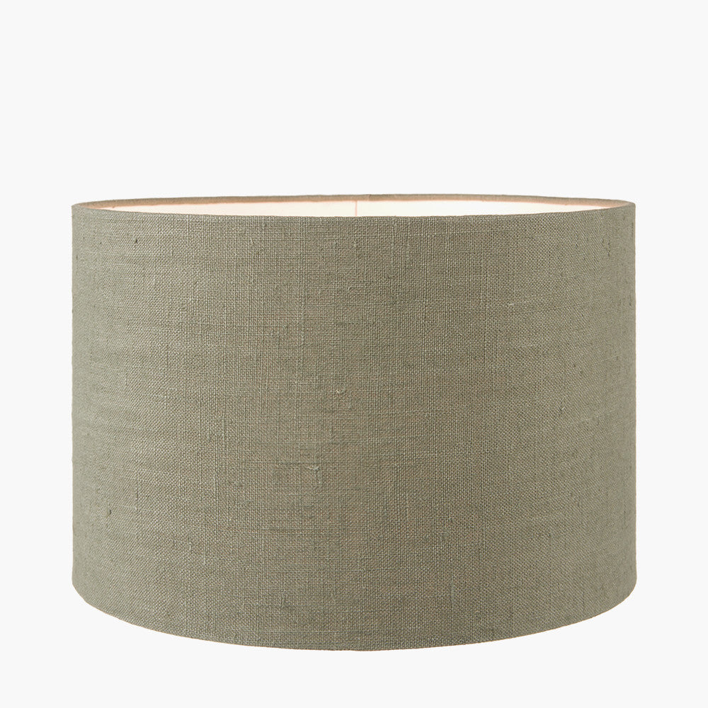 Theano Dot Design Blue Glaze Table Lamp Base with Edward 30cm Pistachio Green Linen Cylinder Lampshade