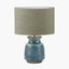 Theano Dot Design Blue Glaze Table Lamp Base with Edward 30cm Pistachio Green Linen Cylinder Lampshade