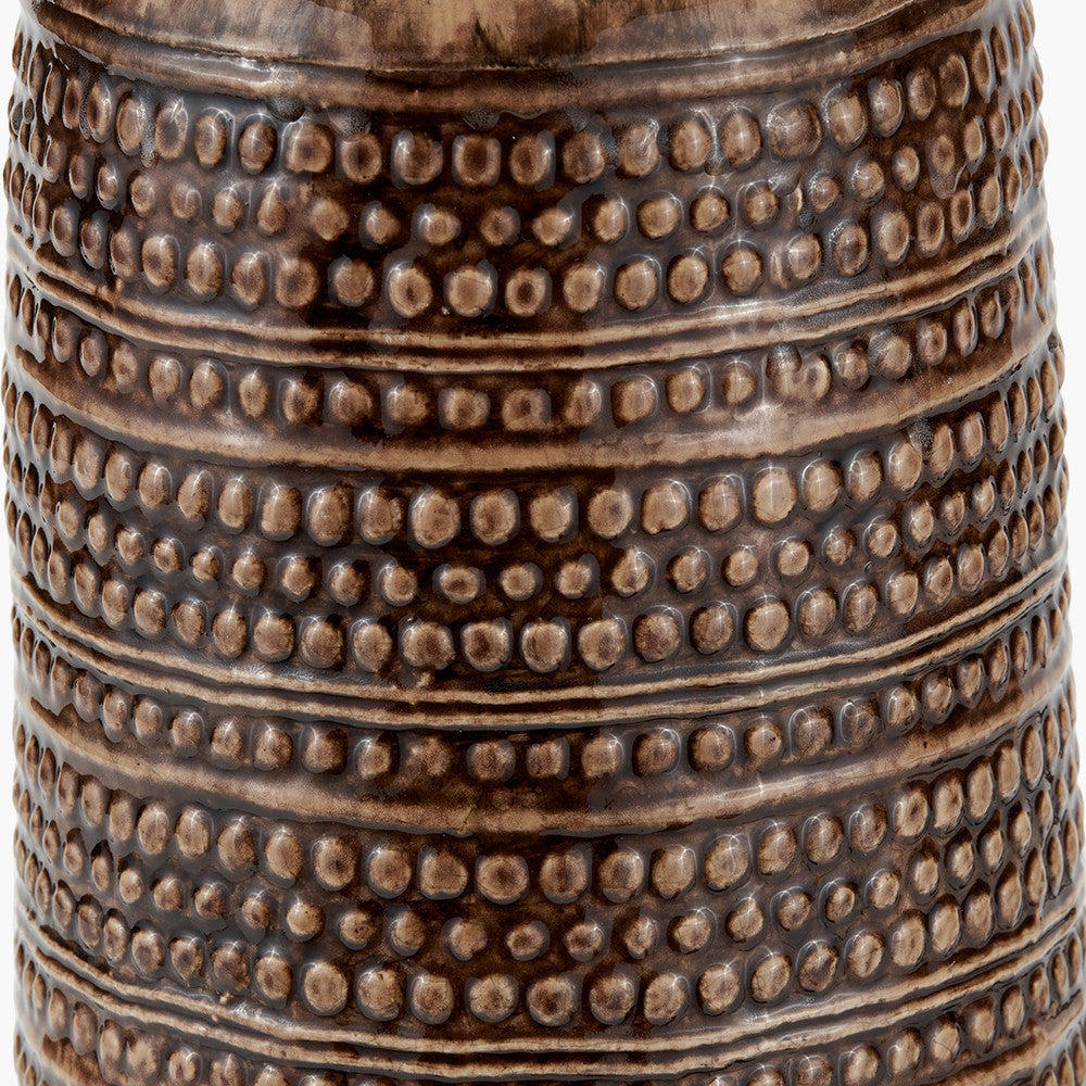 Theano Dot Design Brown Glaze Tall Table Lamp Base with Milos 35cm Natural Linen Tapered Lampshade