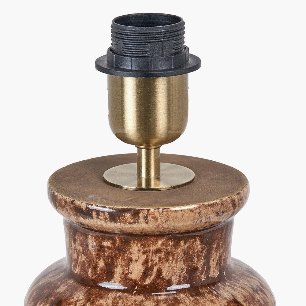 Theano Dot Design Brown Glaze Tall Table Lamp Base with Edward 35cm Natural Linen Cylinder Lampshade