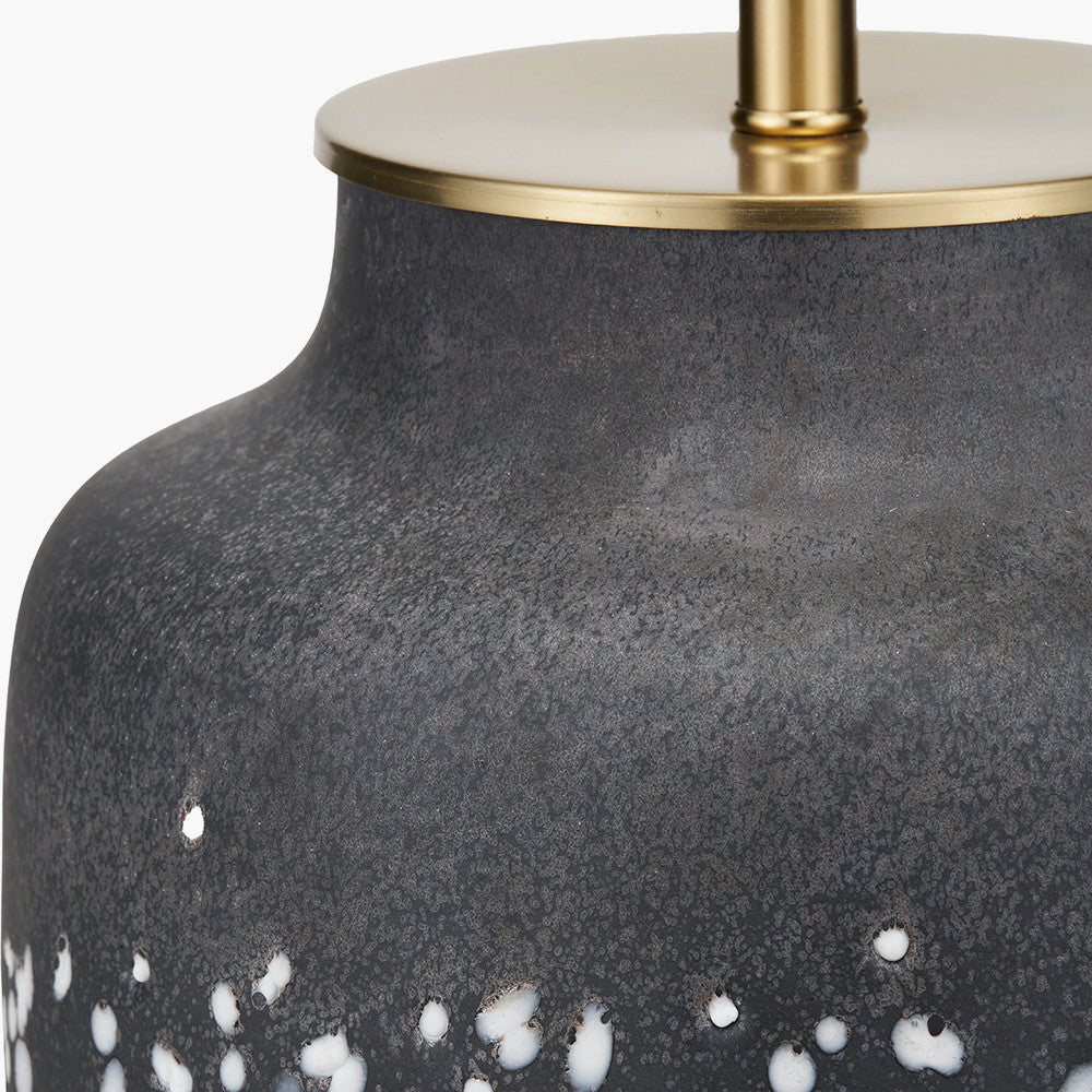 Etna Black and White Glass Table Lamp Base with Henry 40cm White Handloom Cylinder Lampshade