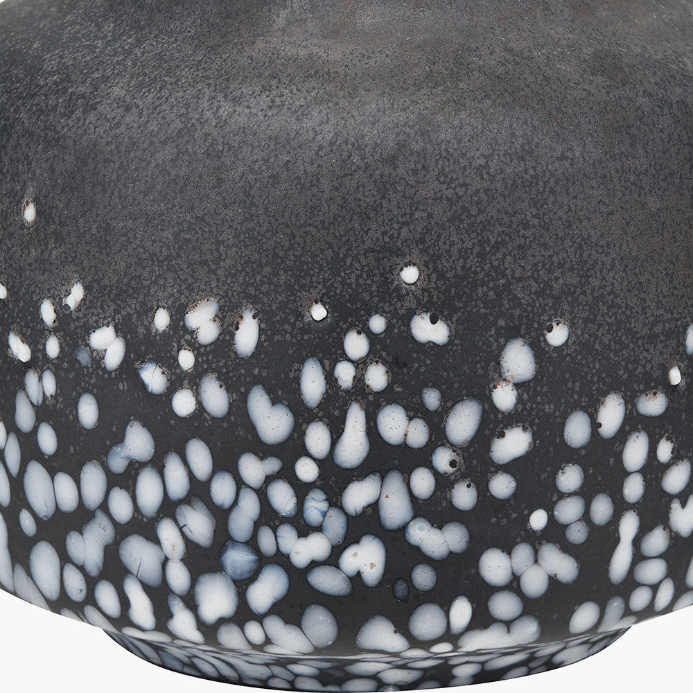 Etna Black and White Glass Table Lamp Base with Henry 40cm White Handloom Cylinder Lampshade