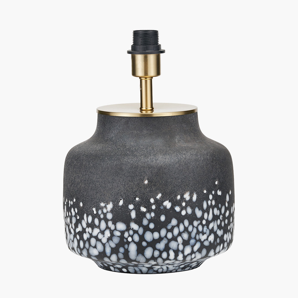 Etna Black and White Glass Table Lamp Base with Bloom 40cm White Handloom Scalloped Cylinder Lampshade