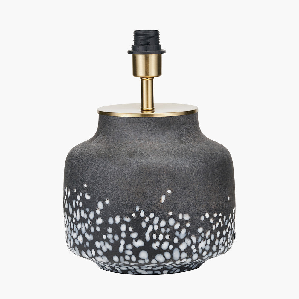 Etna Black and White Glass Table Lamp Base with Bloom 40cm White Handloom Scalloped Cylinder Lampshade