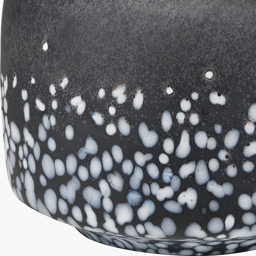 Etna Black and White Glass Table Lamp Base with Bloom 40cm White Handloom Scalloped Cylinder Lampshade