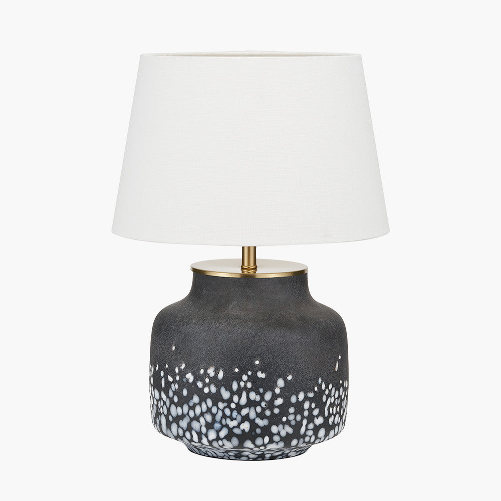 Etna Black and White Glass Table Lamp Base with Lys 40cm White Self Lined Linen Tapered Lampshade