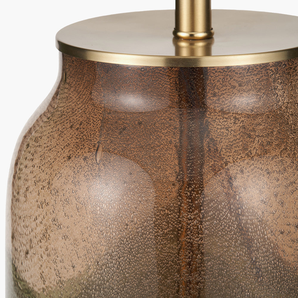 Valtellina Brown and Green Glass Table Lamp Base with Henry 35cm Taupe Handloom Cylinder Lampshade
