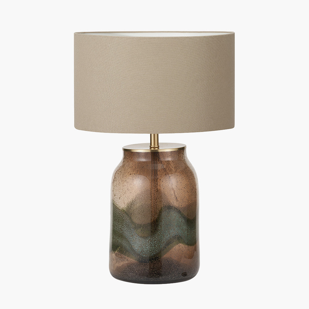Valtellina Brown and Green Glass Table Lamp Base with Henry 35cm Taupe Handloom Cylinder Lampshade