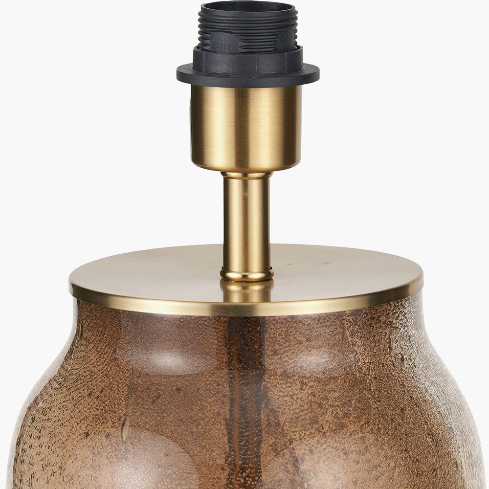 Valtellina Brown and Green Glass Table Lamp Base with Henry 35cm White Handloom Cylinder Lampshade