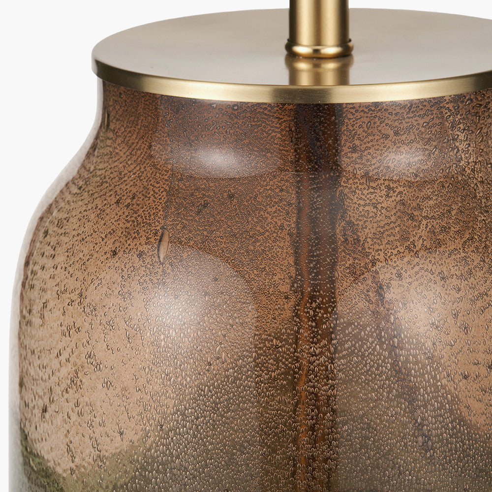 Valtellina Brown and Green Glass Table Lamp Base with Henry 35cm White Handloom Cylinder Lampshade