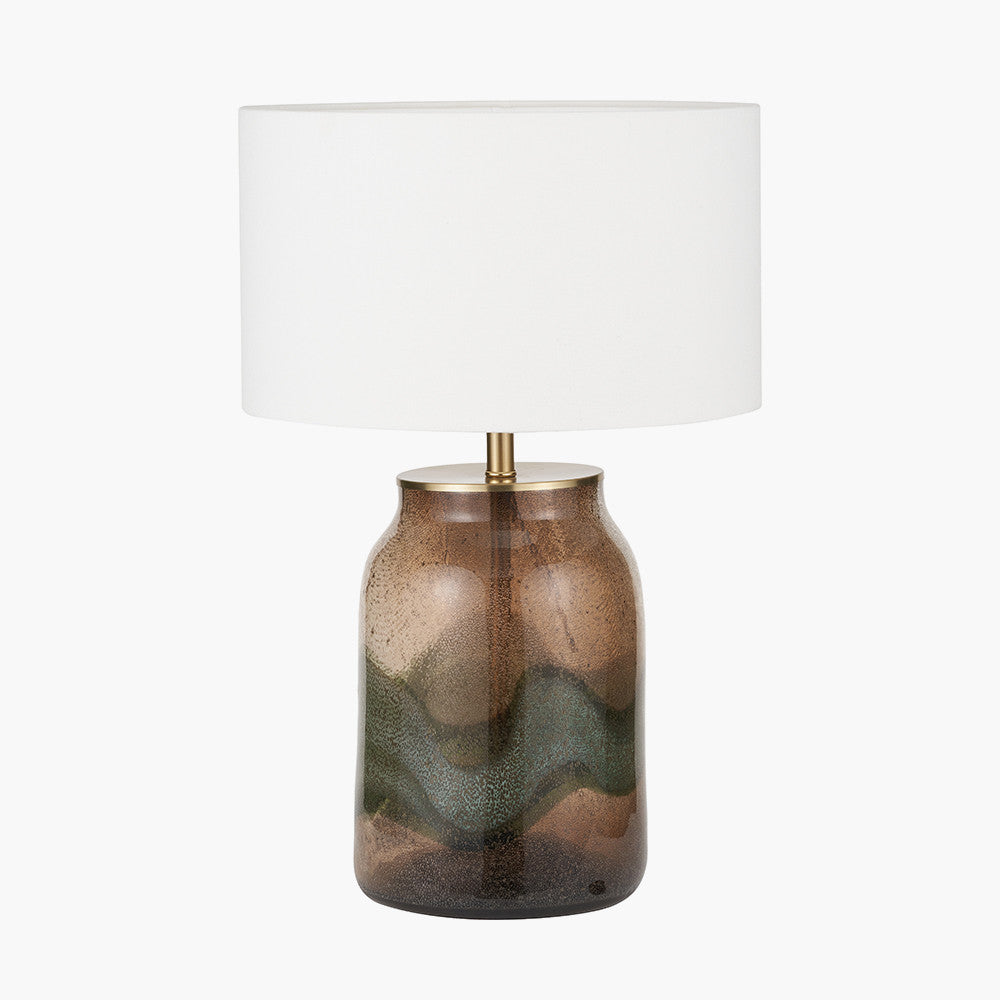 Valtellina Brown and Green Glass Table Lamp Base with Henry 35cm White Handloom Cylinder Lampshade