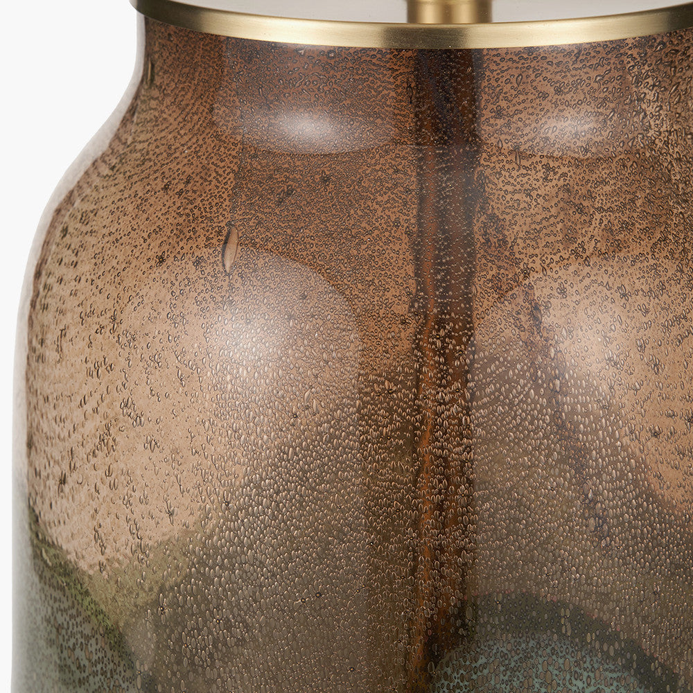 Valtellina Brown and Green Glass Table Lamp Base with Milos 35cm Pistachio Green Linen Tapered Lampshade
