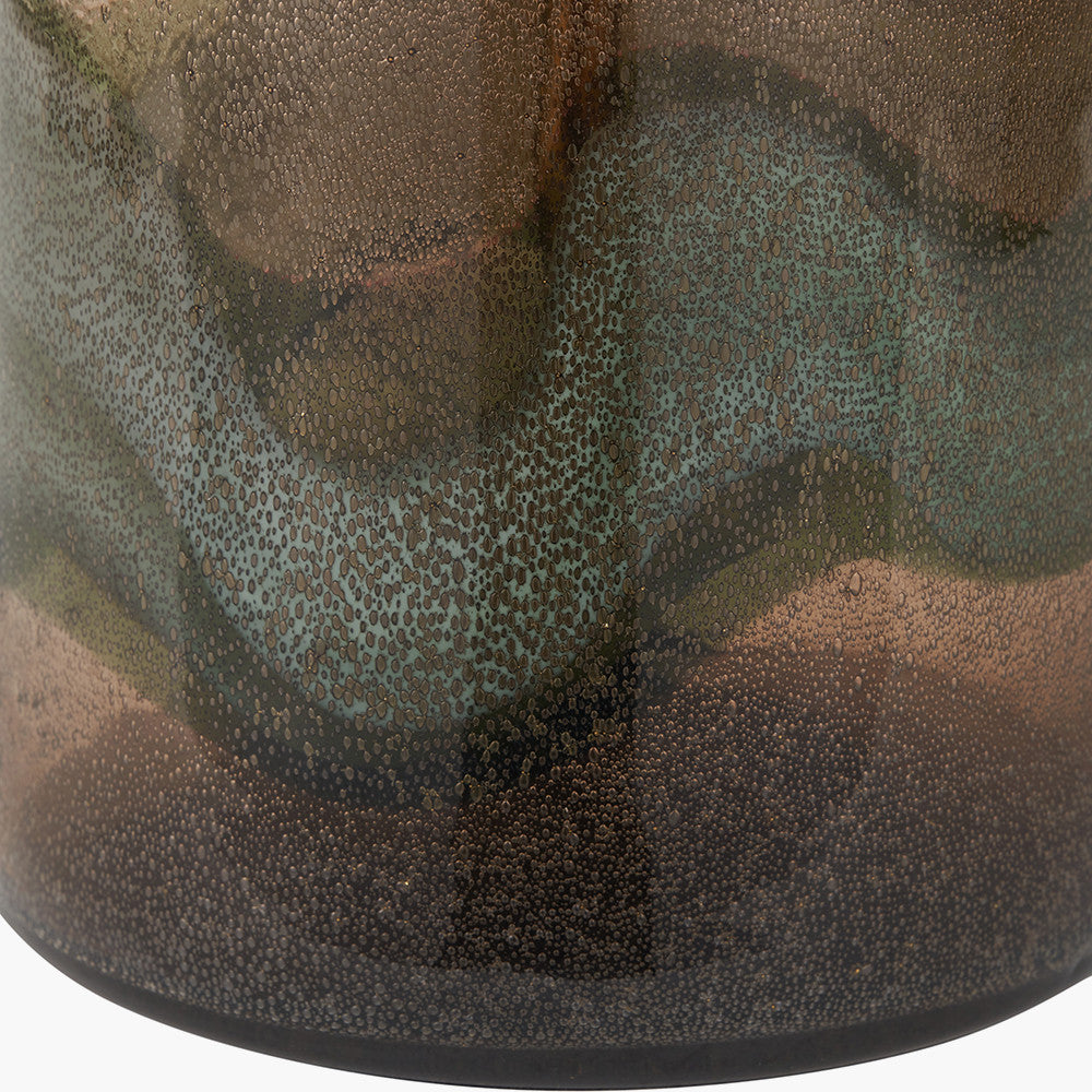 Valtellina Brown and Green Glass Table Lamp Base with Milos 35cm Pistachio Green Linen Tapered Lampshade