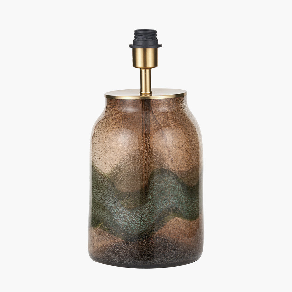 Valtellina Brown and Green Glass Table Lamp Base with Edward 35cm Natural Linen Cylinder Lampshade