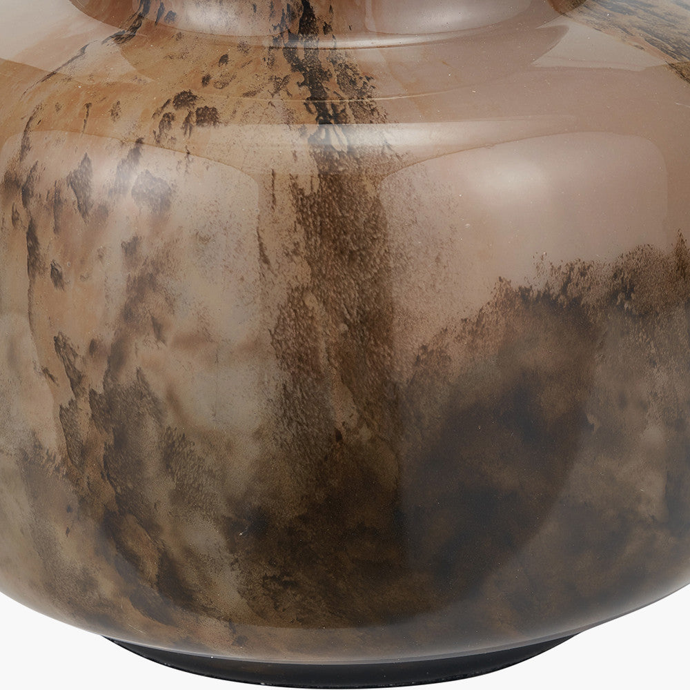 Cerdanya Brown and Beige Glass Table Lamp Base with Henry 35cm Taupe Handloom Cylinder Lampshade