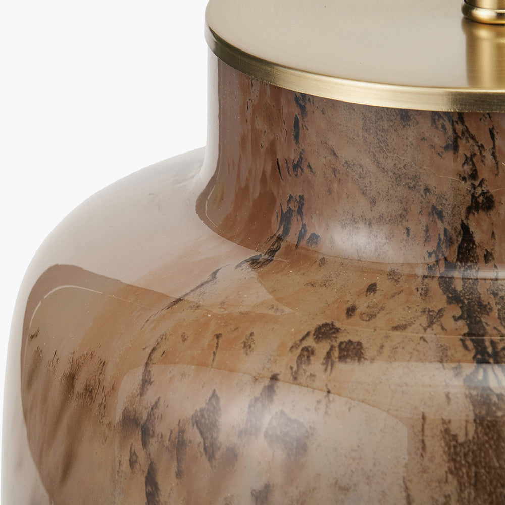 Cerdanya Brown and Beige Glass Table Lamp Base with Henry 35cm Tobacco Handloom Cylinder Lampshade