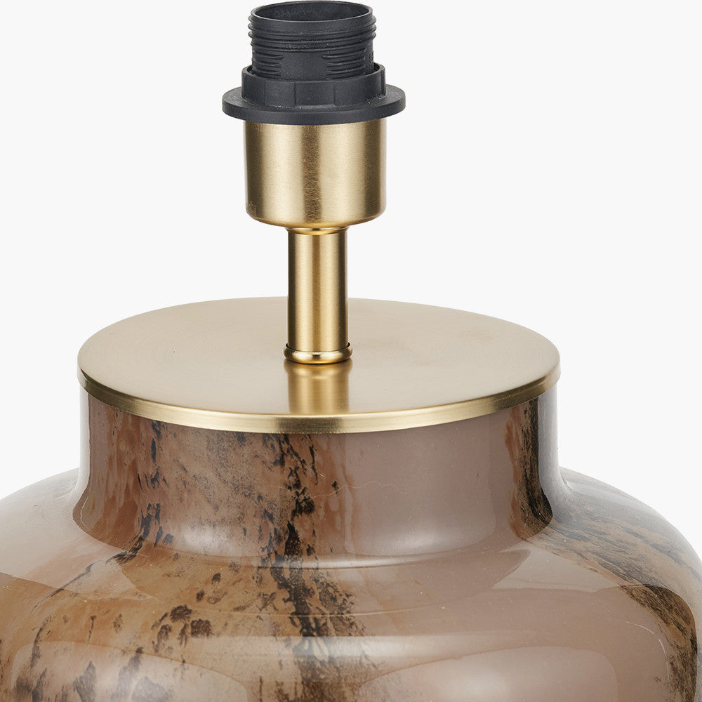 Cerdanya Brown and Beige Glass Table Lamp Base with Henry 35cm White Handloom Cylinder Lampshade