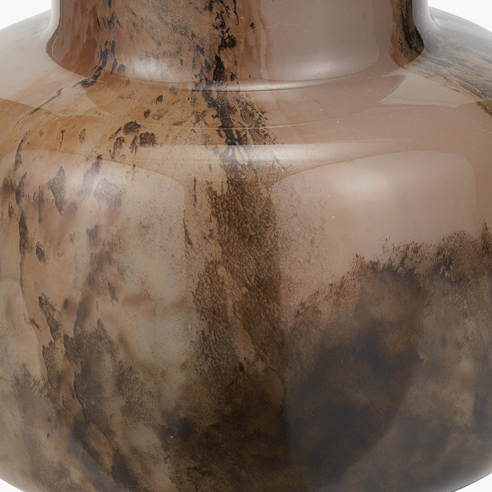 Cerdanya Brown and Beige Glass Table Lamp Base with Henry 35cm White Handloom Cylinder Lampshade