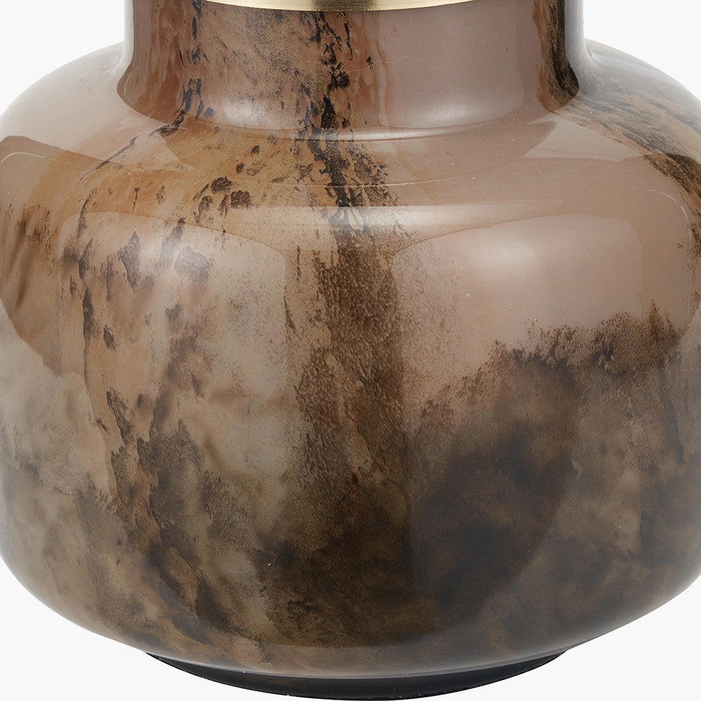 Cerdanya Brown and Beige Glass Table Lamp Base with Henry 35cm White Handloom Cylinder Lampshade