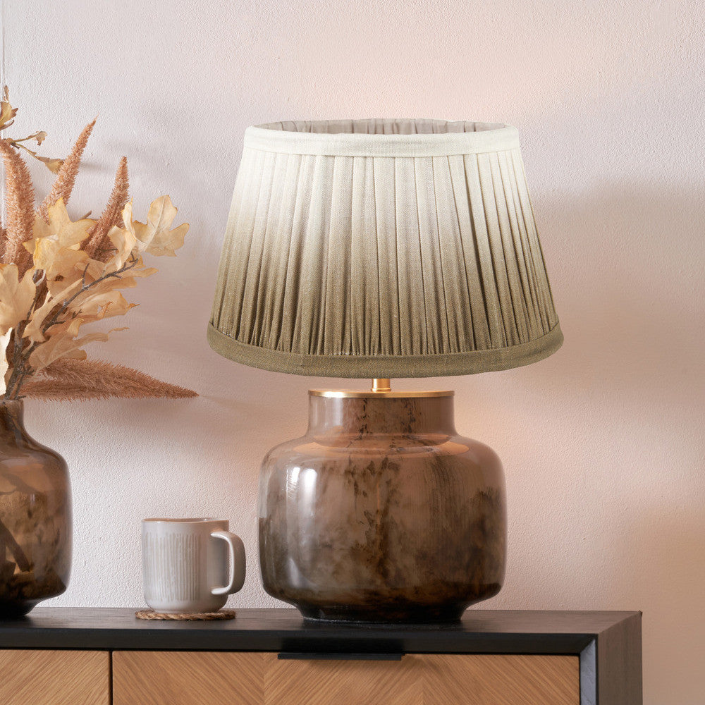 Cerdanya Brown and Beige Glass Table Lamp Base with Scallop 35cm Taupe Ombre Soft Pleated Tapered Lampshade