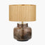 Cerdanya Brown and Beige Glass Table Lamp Base with Stellan 40cm Gold Slubbed Silk Mix Gold Lined Cylinder Lampshade