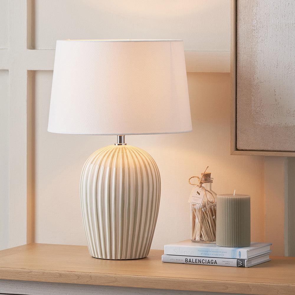 Cannes Sage and White Stripe Ceramic Table Lamp