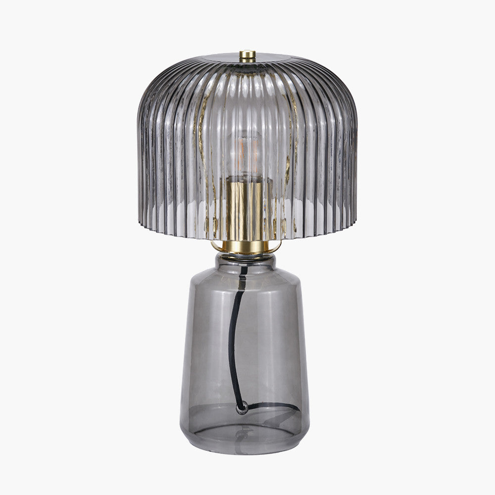 Zandra Grey Ribbed Glass Table Lamp