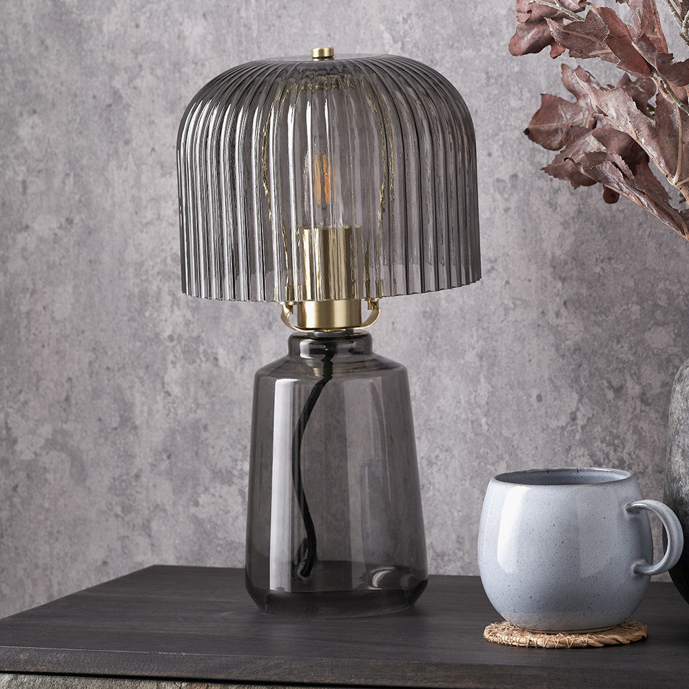 Zandra Grey Ribbed Glass Table Lamp
