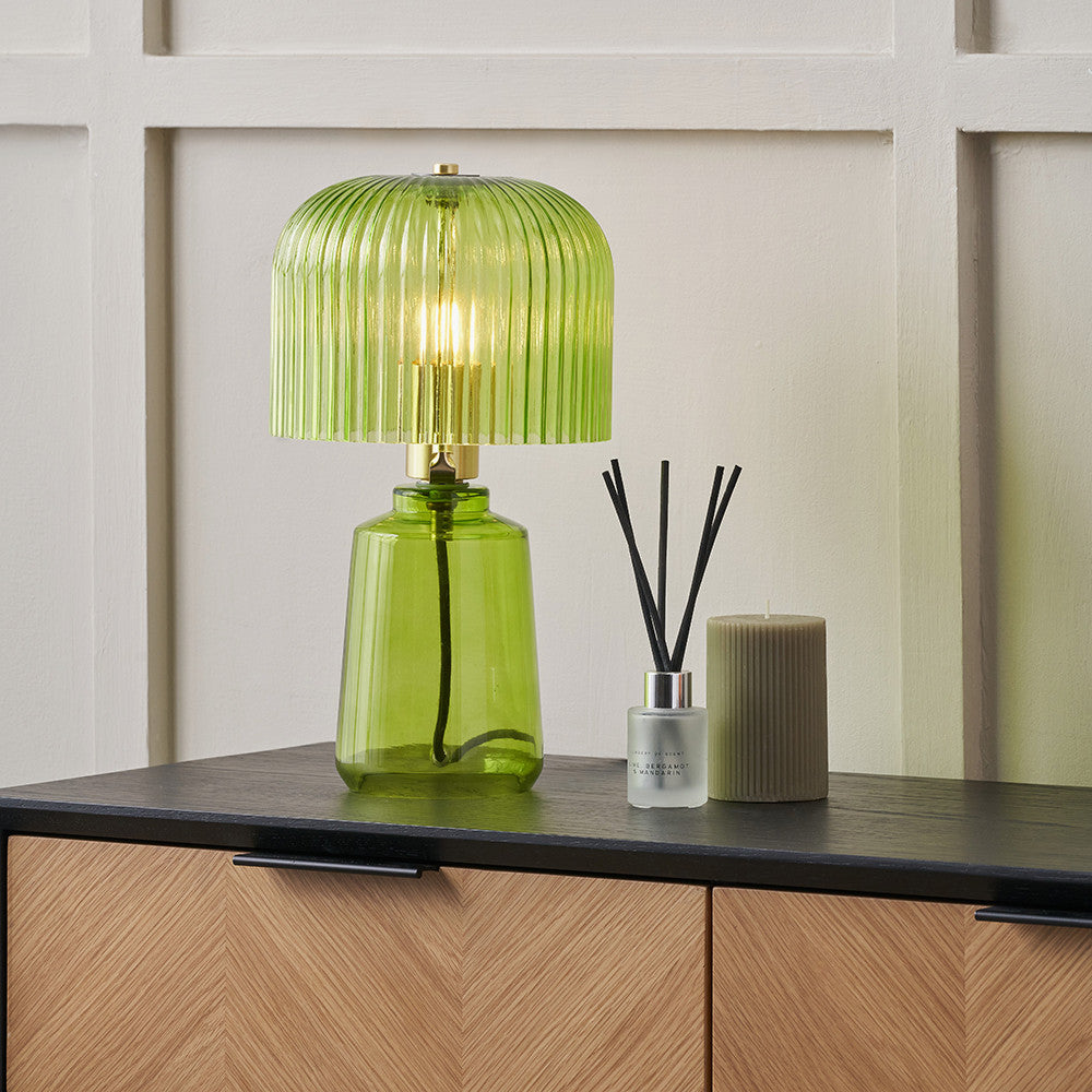 Zandra Spring Green Ribbed Glass Table Lamp