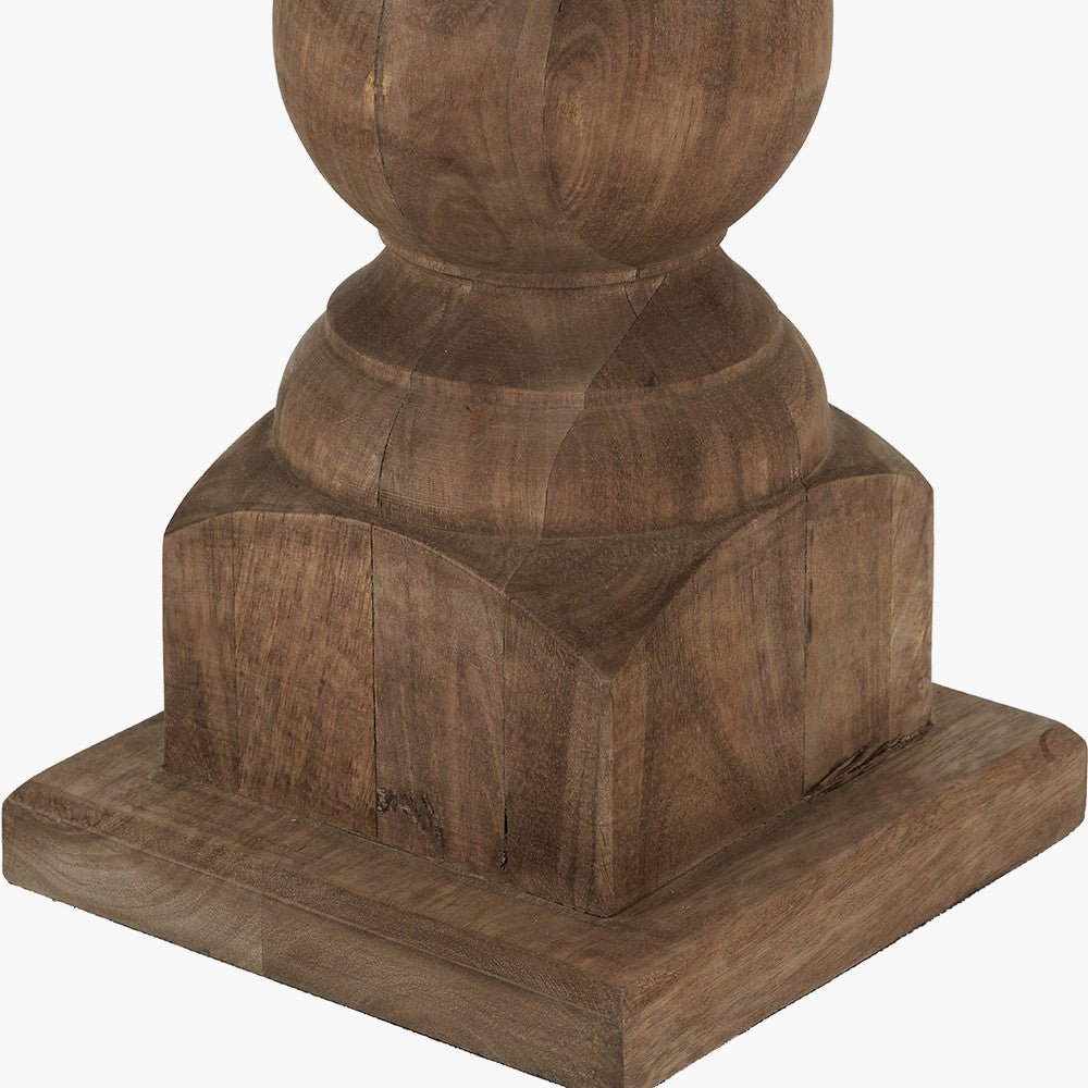 Kavya Antique Brown Turned Wood Table Lamp Base with Edward 45cm Natural Linen Cylinder Lampshade