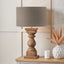 Kavya Antique Brown Turned Wood Table Lamp Base with Edward 45cm Natural Linen Cylinder Lampshade