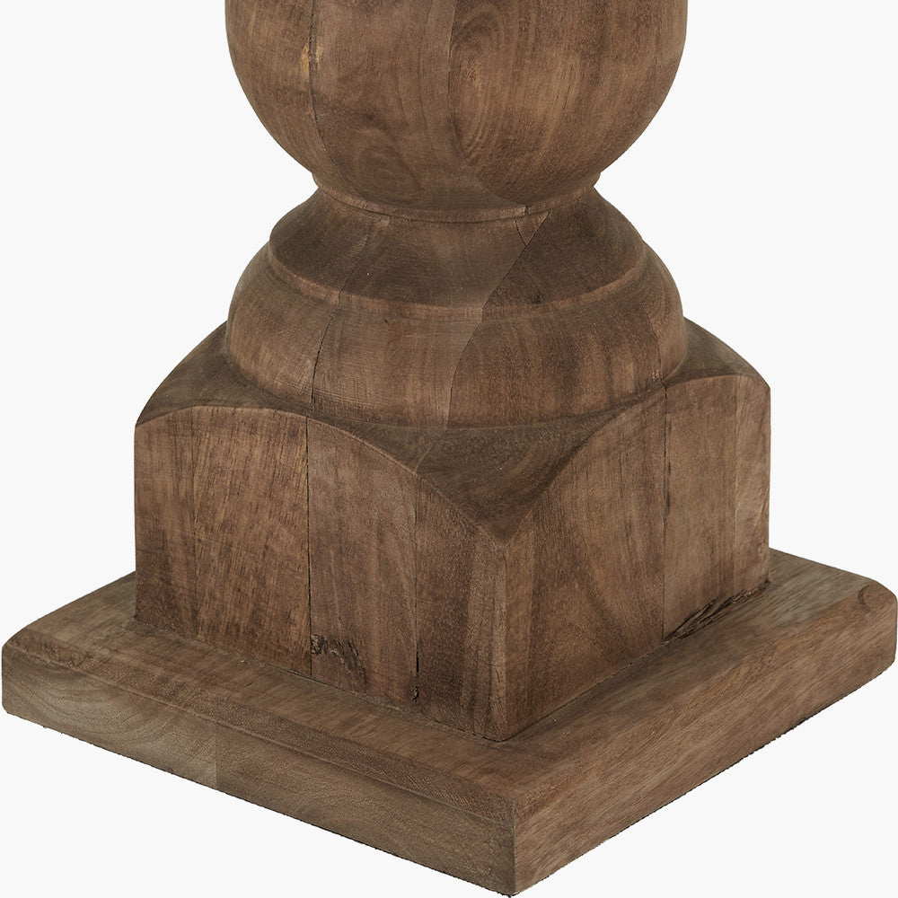 Kavya Antique Brown Turned Wood Table Lamp Base with Izara 45cm Cinnamon Ikat Patterned Mushroom Pleat Tapered Lampshade