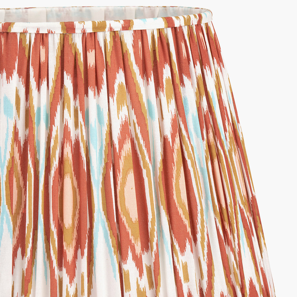 Kavya Antique Brown Turned Wood Table Lamp Base with Izara 45cm Cinnamon Ikat Patterned Mushroom Pleat Tapered Lampshade