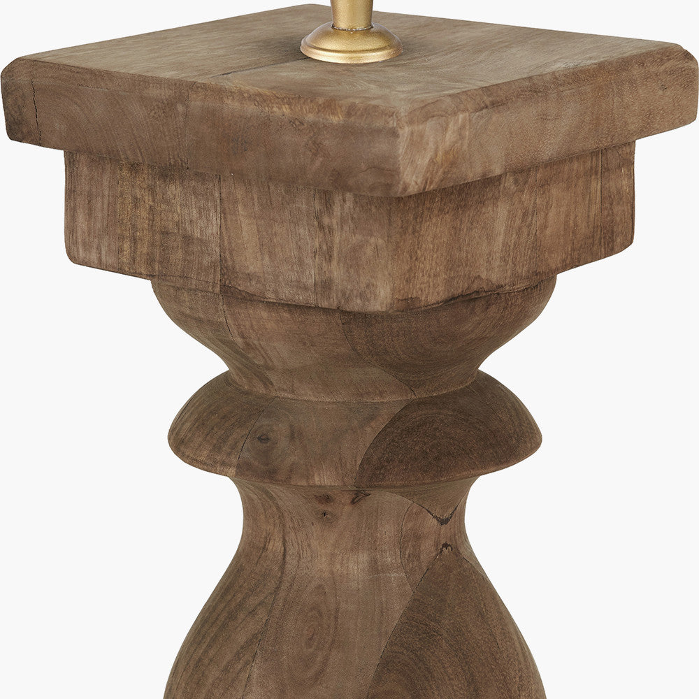 Kavya Antique Brown Turned Wood Table Lamp Base with Izara 45cm Lilac Ikat Patterned Mushroom Pleat Tapered Lampshade