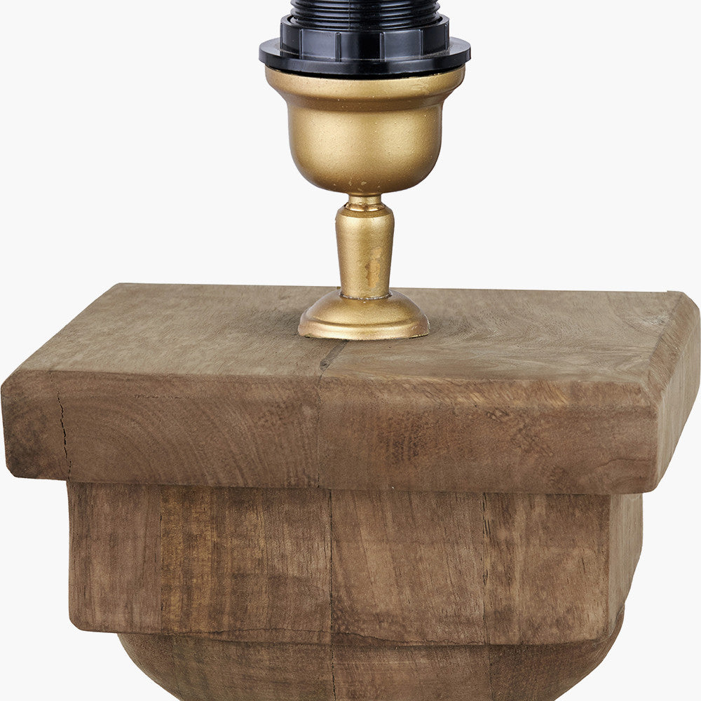 Kavya Antique Brown Turned Wood Table Lamp Base with Izara 45cm Ocean Blue Ikat Patterned Mushroom Pleat Tapered Lampshade