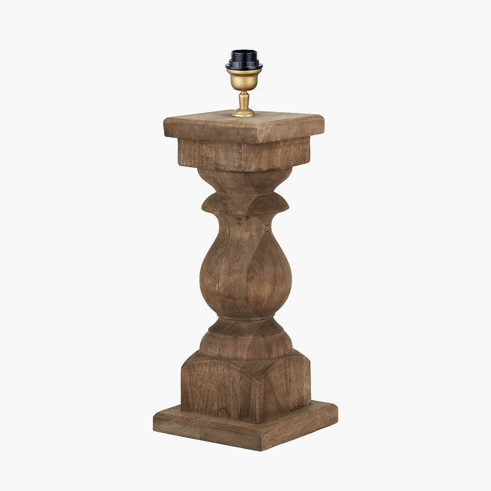 Kavya Antique Brown Turned Wood Table Lamp Base with Martigues 45cm White Boucle Tapered Lampshade