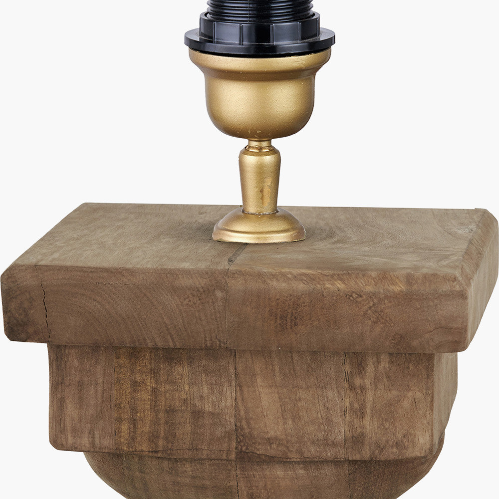 Kavya Antique Brown Turned Wood Table Lamp Base with Martigues 45cm White Boucle Tapered Lampshade