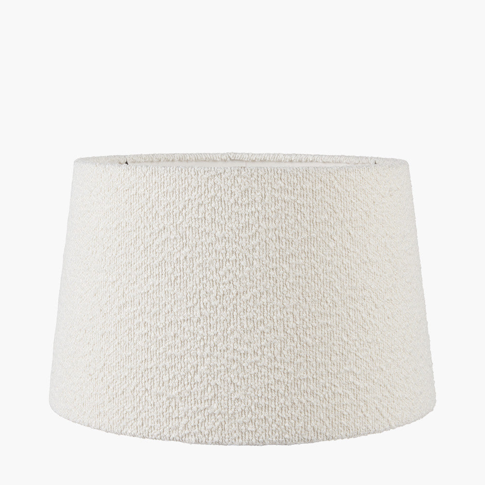 Kavya Antique Brown Turned Wood Table Lamp Base with Martigues 45cm White Boucle Tapered Lampshade