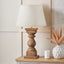 Kavya Antique Brown Turned Wood Table Lamp Base with Martigues 45cm White Boucle Tapered Lampshade