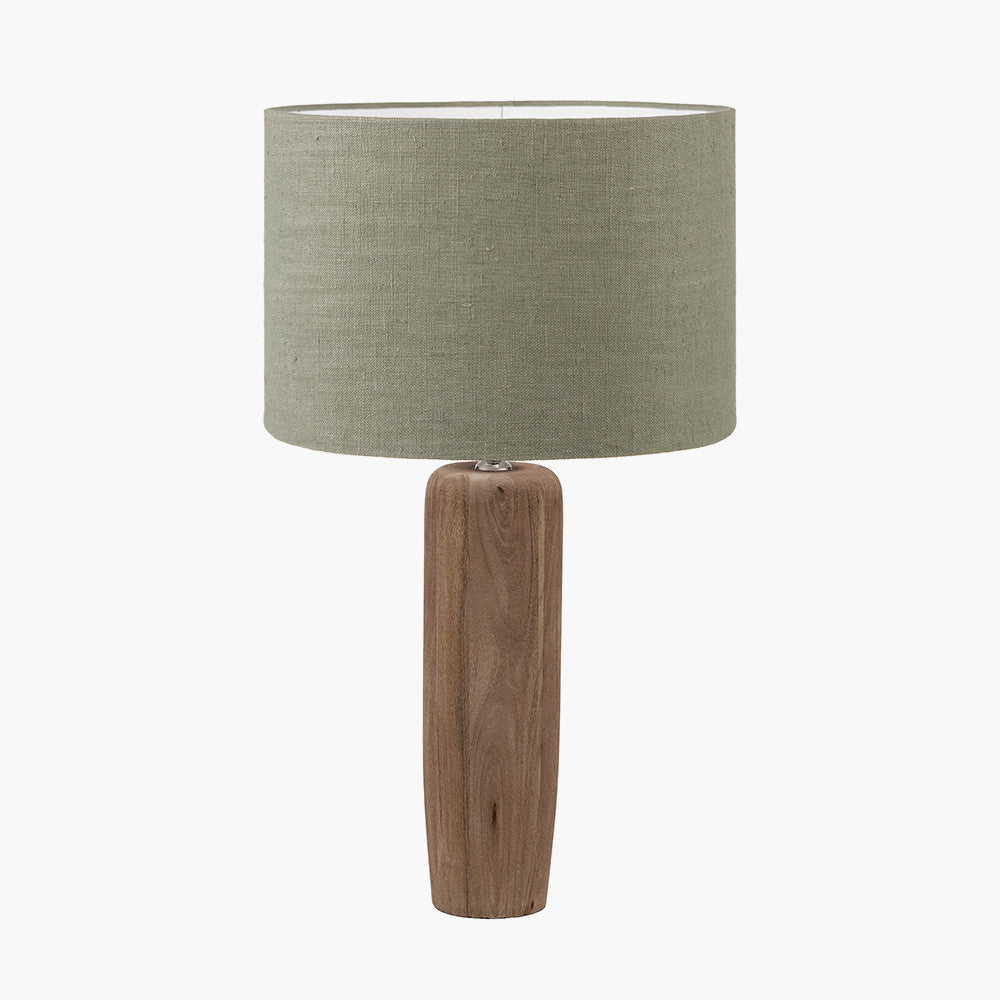 Inaya Natural Tapered Large Wood Table Lamp Base with Edward 40cm Pistachio Green Linen Cylinder Lampshade