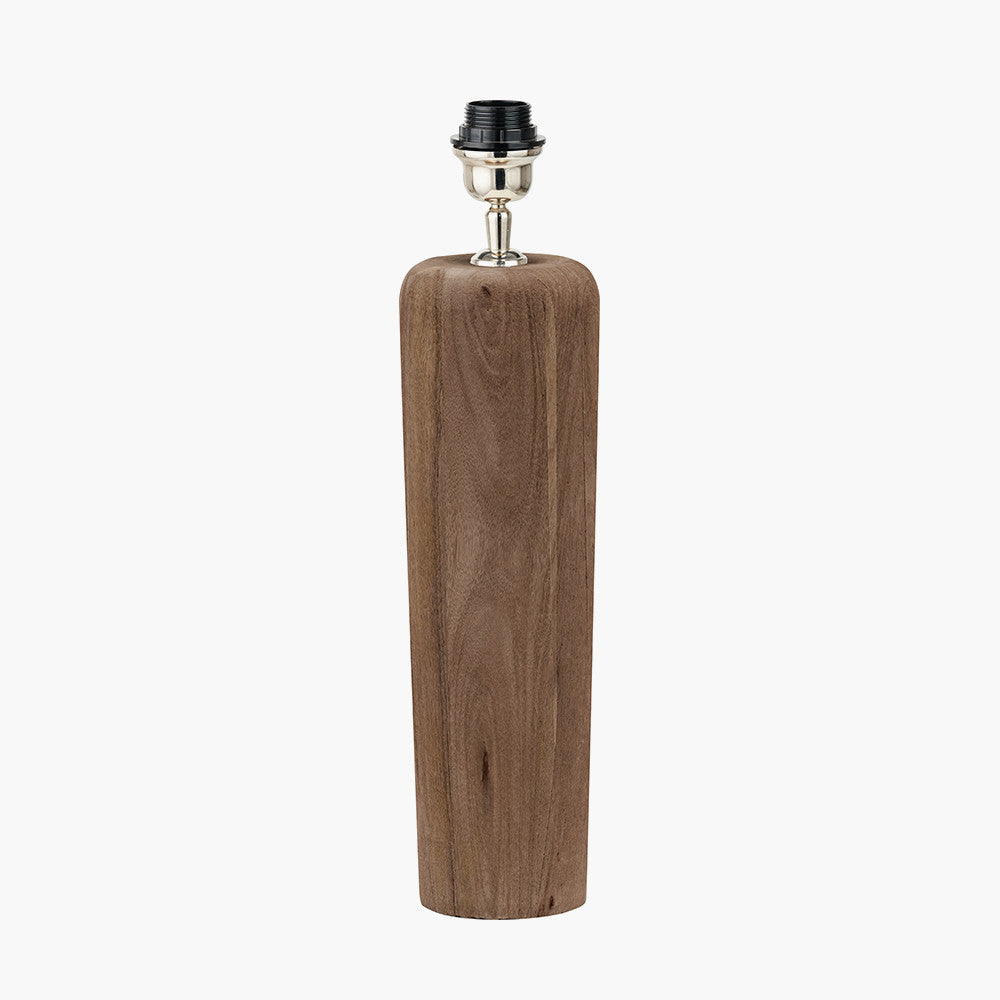 Inaya Natural Tapered Large Wood Table Lamp Base with Edward 40cm Pistachio Green Linen Cylinder Lampshade