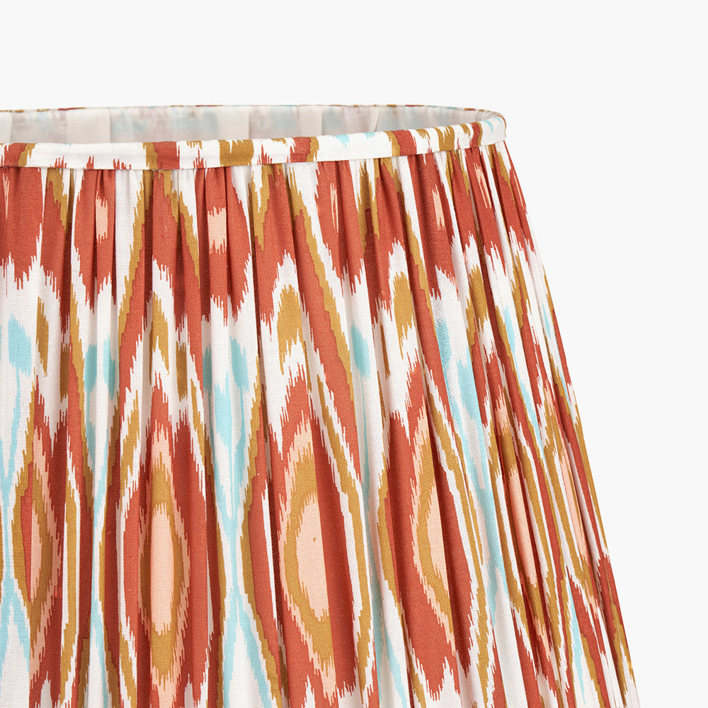 Inaya Natural Tapered Large Wood Table Lamp Base with Izara 40cm Cinnamon Ikat Patterned Mushroom Pleat Tapered Lampshade