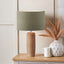 Inaya Natural Tapered Wood Table Lamp Base with Edward 35cm Pistachio Green Linen Cylinder Lampshade
