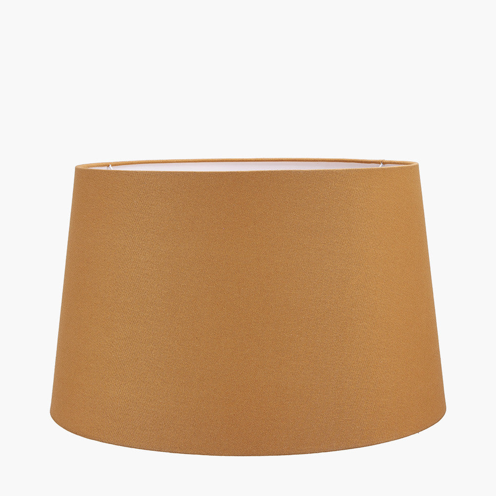 Ayra Natural Modernist Large Turned Wood Table Lamp Base with Winston 40cm Mustard Handloom Tapered Lampshade