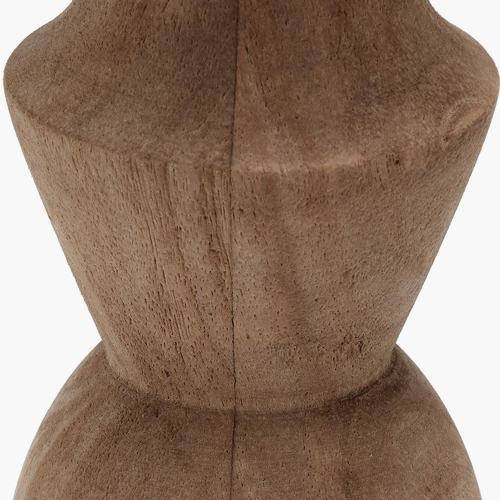 Ayra Natural Modernist Large Turned Wood Table Lamp Base with Winston 40cm Taupe Handloom Tapered Lampshade