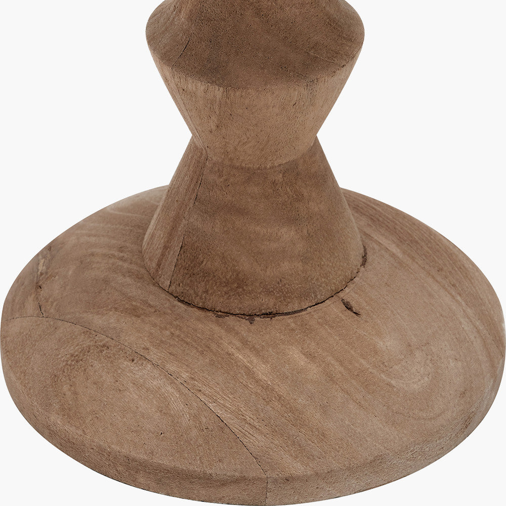 Ayra Natural Modernist Large Turned Wood Table Lamp Base with Winston 40cm Tobacco Handloom Tapered Lampshade