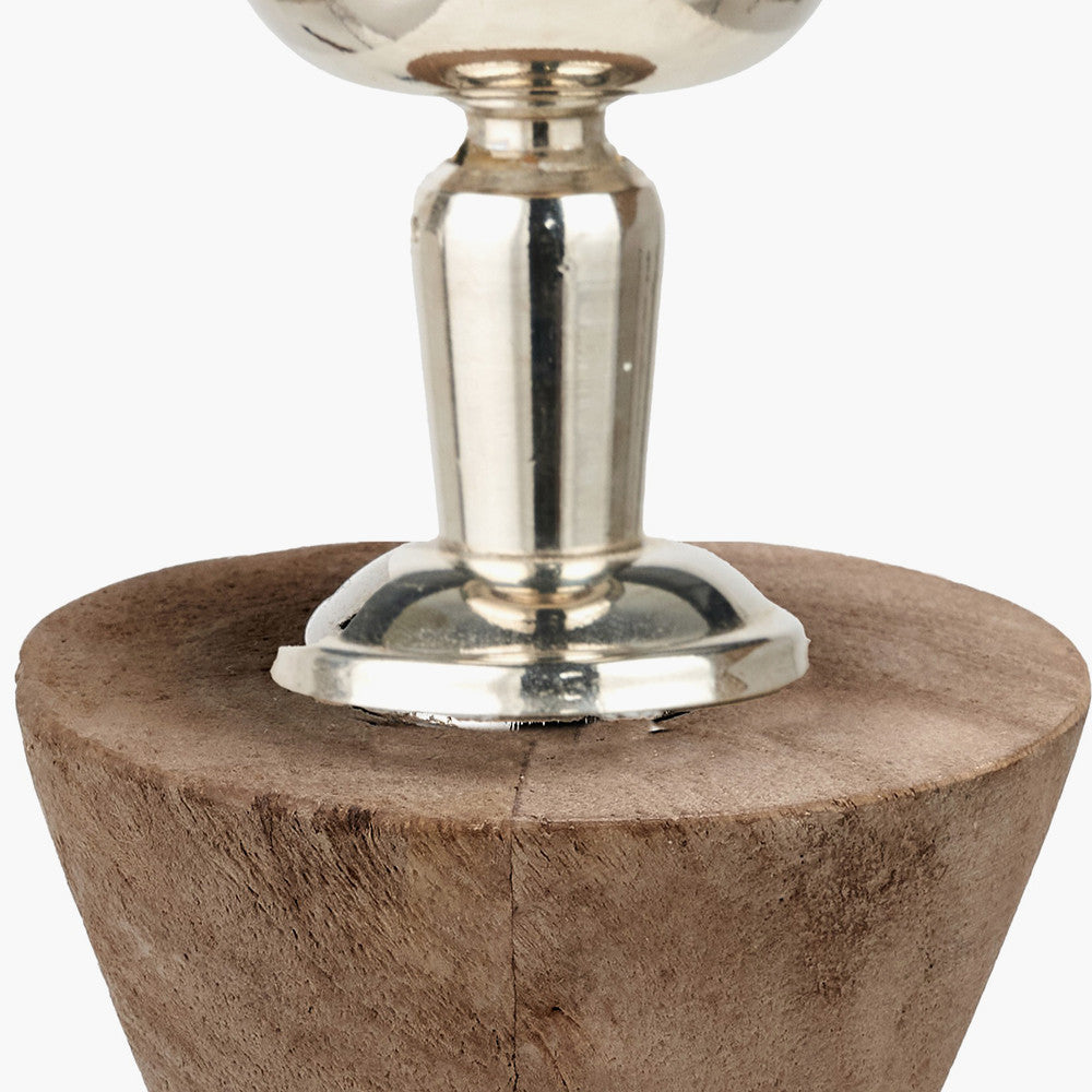 Ayra Natural Modernist Large Turned Wood Table Lamp Base with Winston 40cm White Handloom Tapered Lampshade