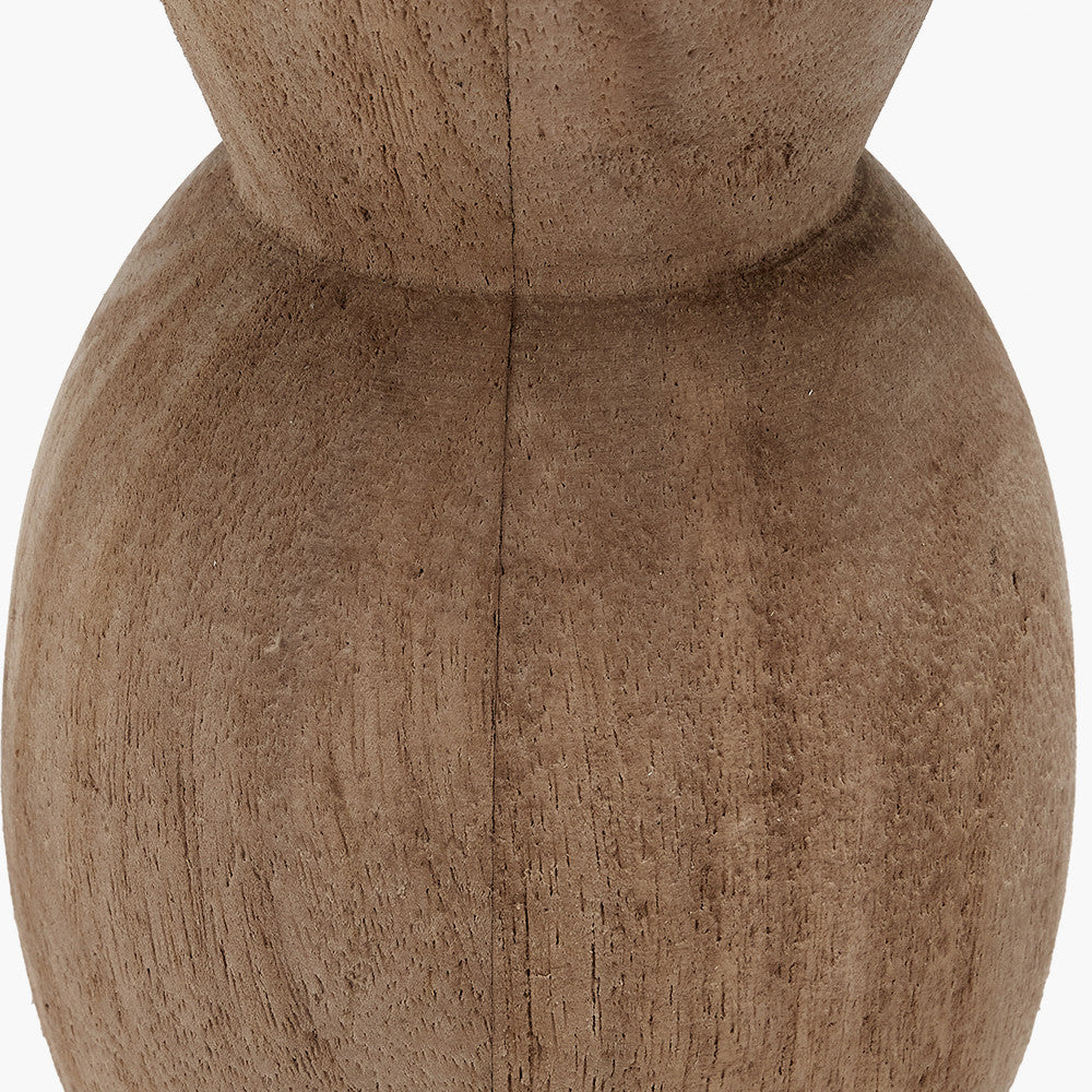 Ayra Natural Modernist Large Turned Wood Table Lamp Base with Winston 40cm White Handloom Tapered Lampshade